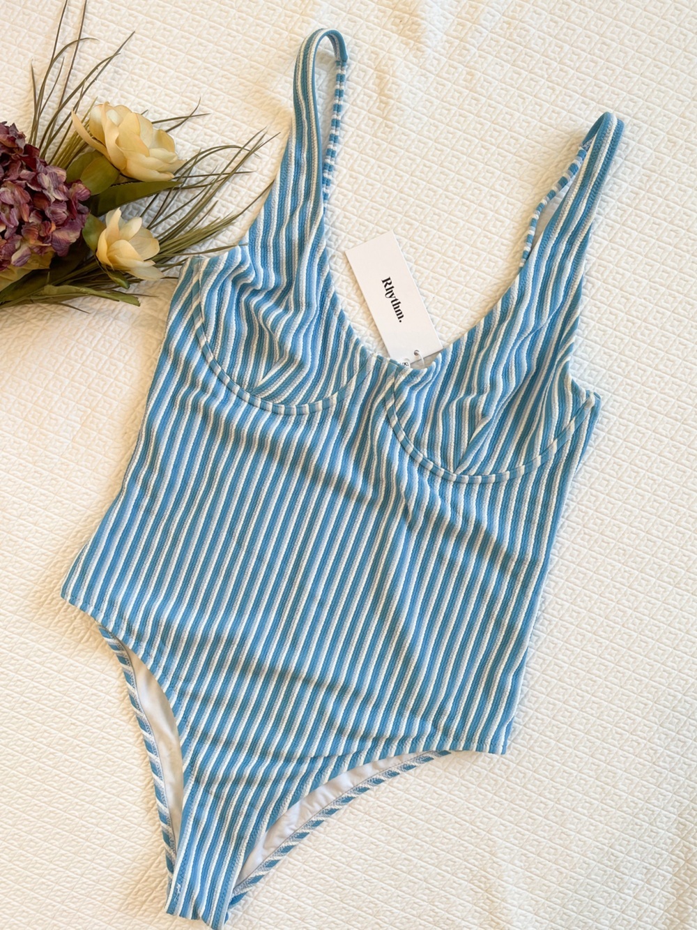 NWT Anthro Rhythm Sunbather Striped Underwire One Piece Swimsuit Size XXL Ocean - Picture 7 of 13